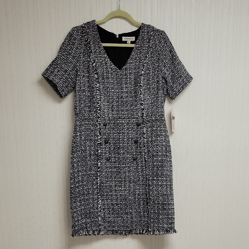 Nanette Lepore Black & White Tweed Dress sz 10 black white boucle Old Money New